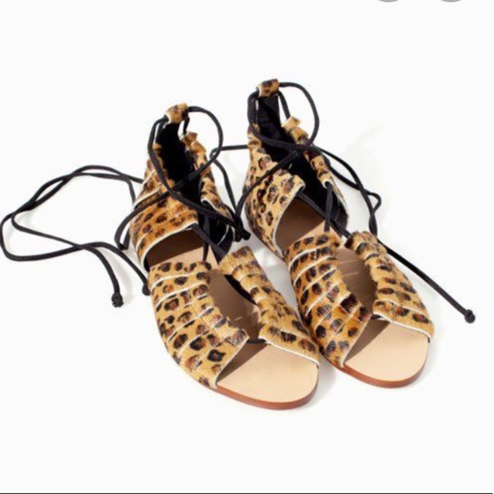 Zara Lace Up Leopard Print Sandals